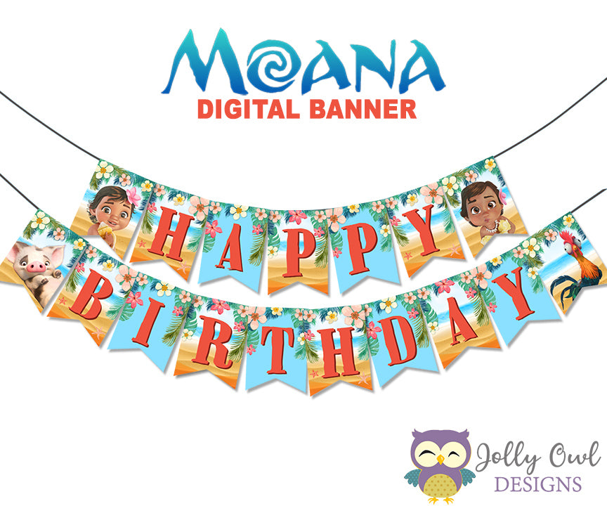 Moana Happy Birthday Printable Banner - Tropical Summer Beach ...