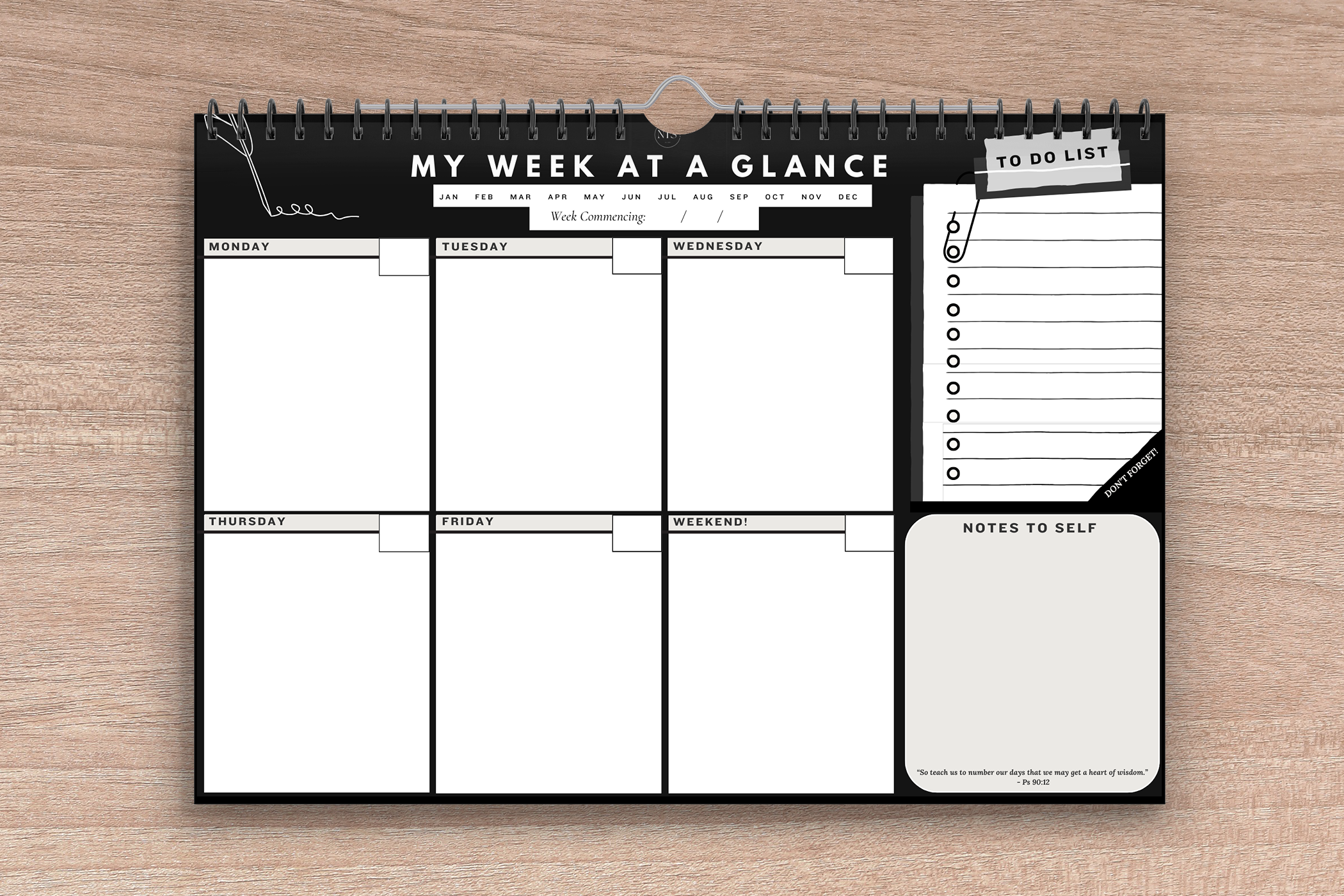 My Week At A Glance - Black - Notes To Self Daily