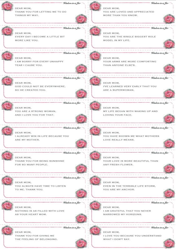 PRINTABLE Love Notes to My Mom - 365 messages quotes cards ...