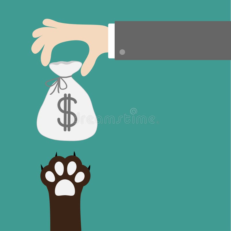 Hand Giving Money Bag with Dollar Sign. Dog Cat Paw Print Taking ...