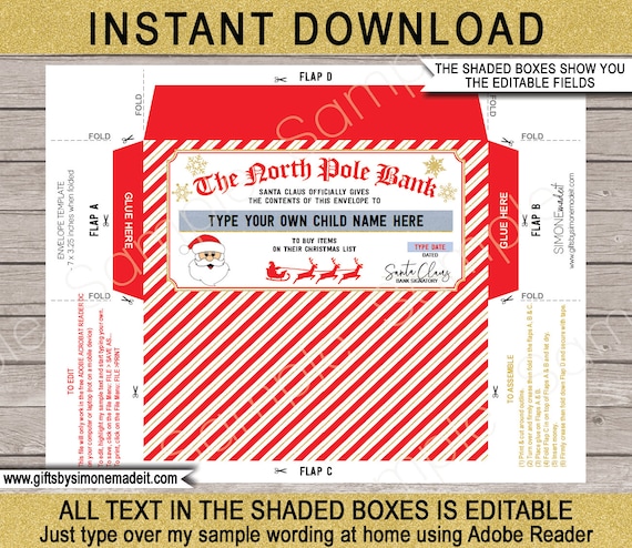 Christmas Money Envelope Printable Template Personalized Santa ...