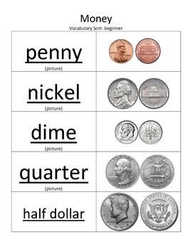 ESL Money Vocabulary Sort