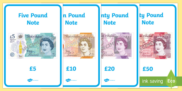 British (UK) Money - Pictures of Play Money to Print