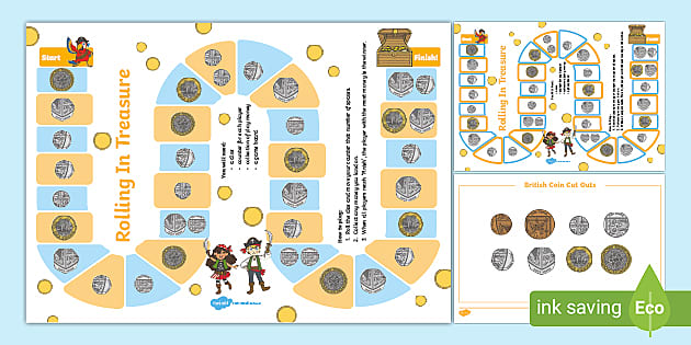 Rolling in Treasure UK Coins Board Game (teacher made)