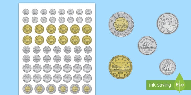 Printable Money | Life-Size Canadian Coins Cut-Outs - Twinkl