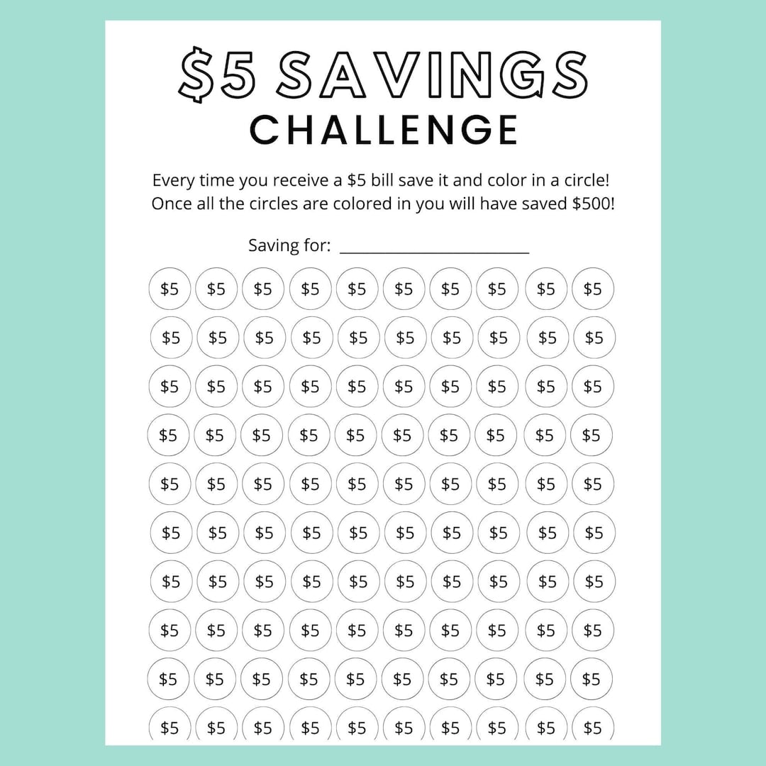 Money Saving Challenge Printable 5 Dollar Savings Challenge ...