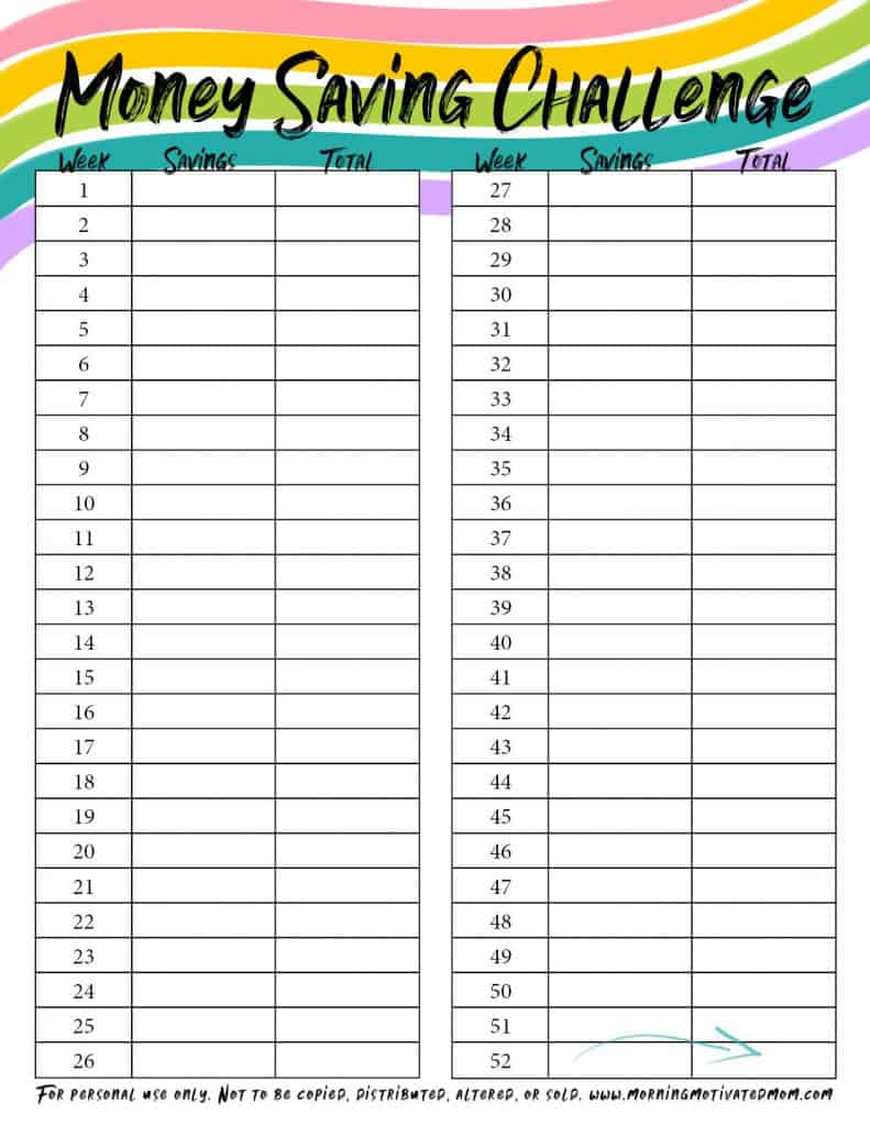 Money Saving Challenge for Kids with Printable - Morning Motivated Mom