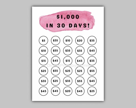 Money Saving Challenge Printable Save 1000 in 30 Days Savings ...