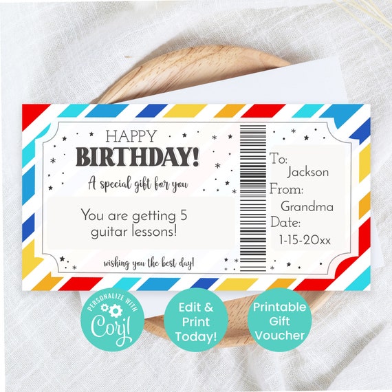 Printable Birthday Gift Certificate Template, Editable Bday ...