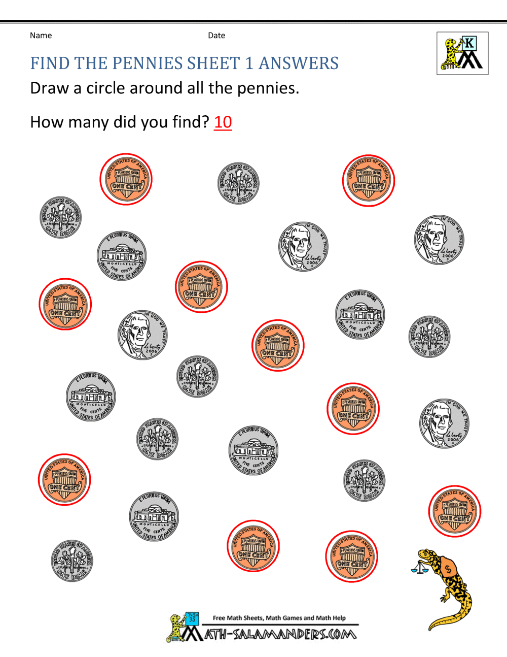 Kindergarten Money Worksheets 1st Grade