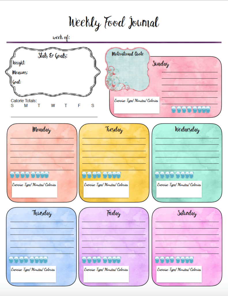 printable monthly food journal