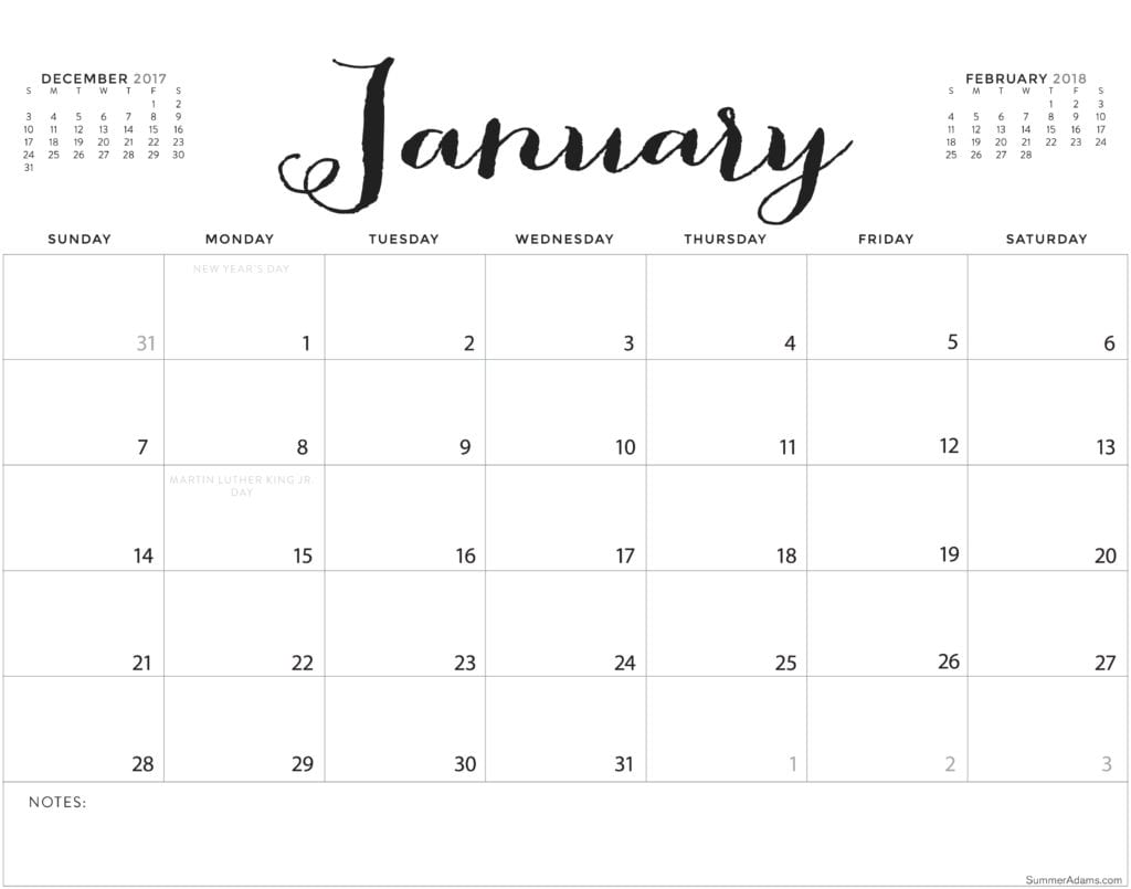 Free Printable 2018 Calendars - 2 Styles - Summer Adams