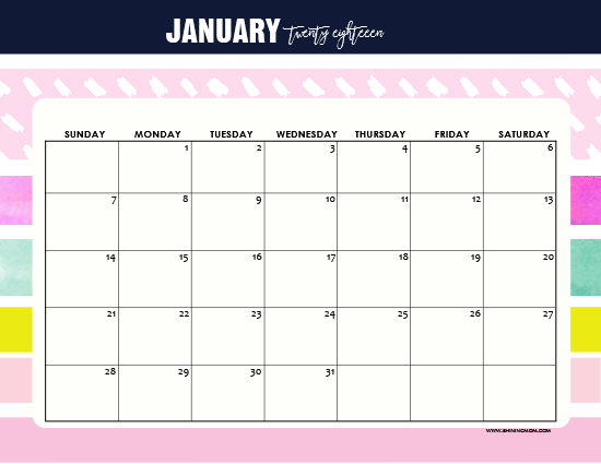 Free Printable January 2018 Calendar: 12 Awesome Designs!