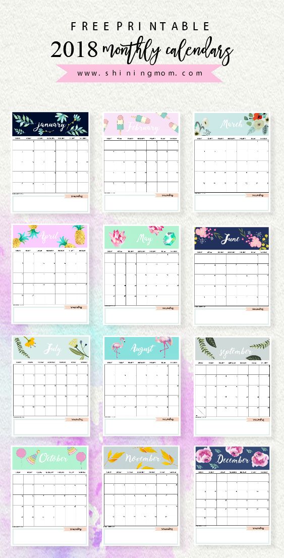 Calendar 2018 Printable: 12 Free Monthly Designs to Love!
