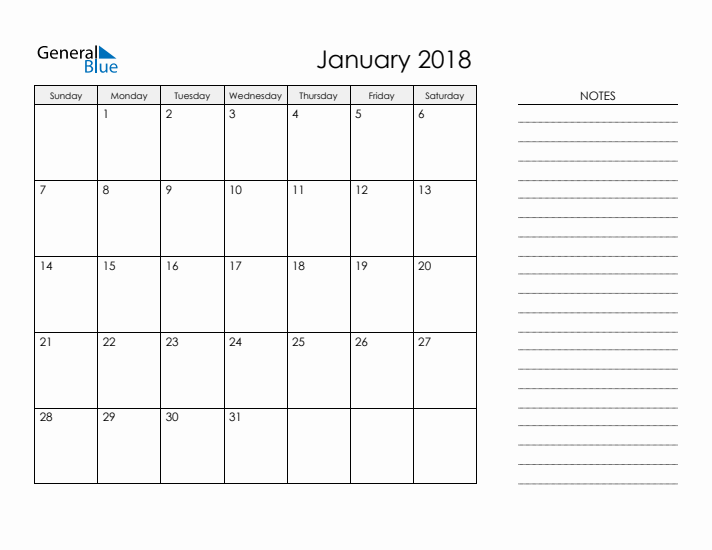 printable monthly planner january 2018