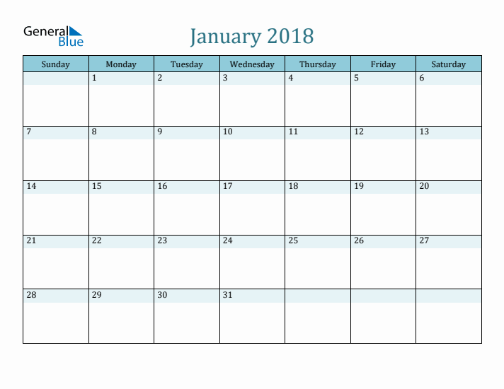 printable monthly planner january 2018
