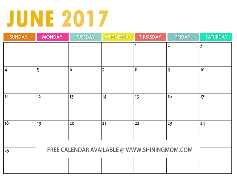 The Free Printable 2017 Calendar by Shining Mom