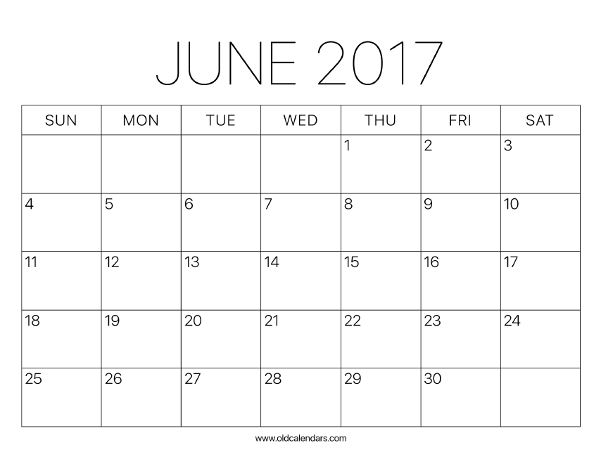 2017 Calendar June - Printable Old Calendars