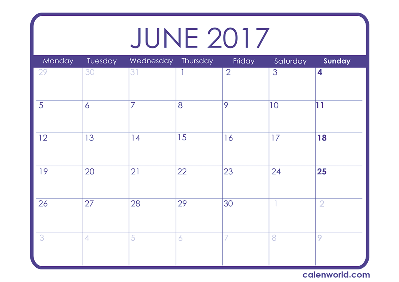 printable monthly planner june 2017