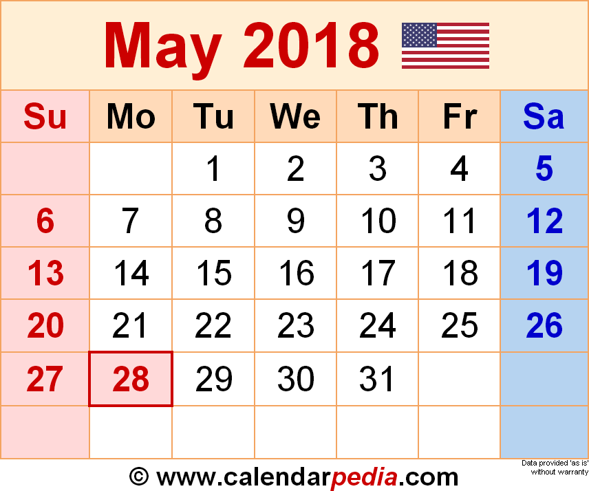 printable monthly planner may 2018