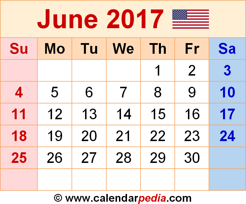 June 2017 Calendar | Templates for Word, Excel and PDF