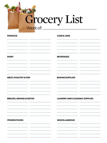 printable monthly shopping list