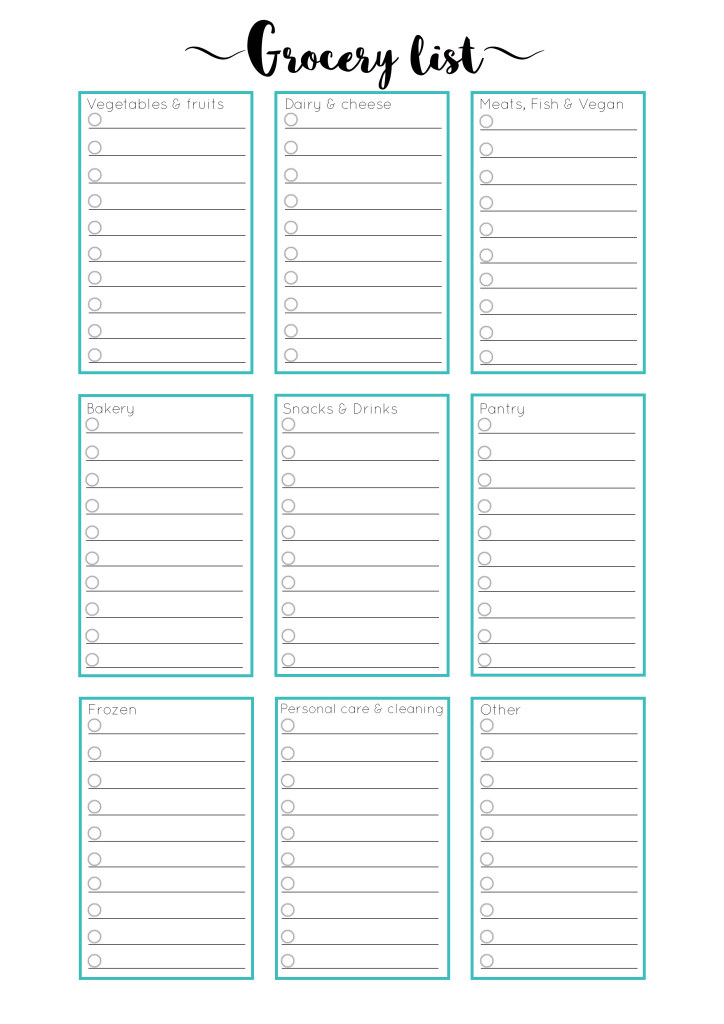 printable monthly shopping list
