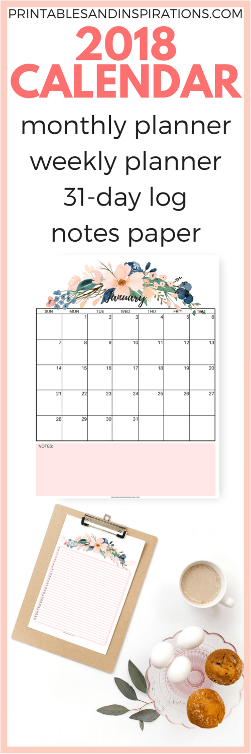 Pretty 2018 Calendar And Monthly Planner Free Printables ...