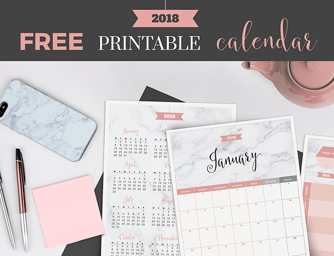2018 FREE Marble &  Blush Printable Calendar - Jibe Prints