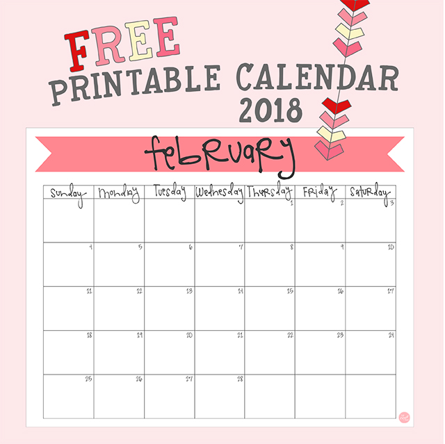 February 2018 Calendar - Free Printable | Live Craft Eat