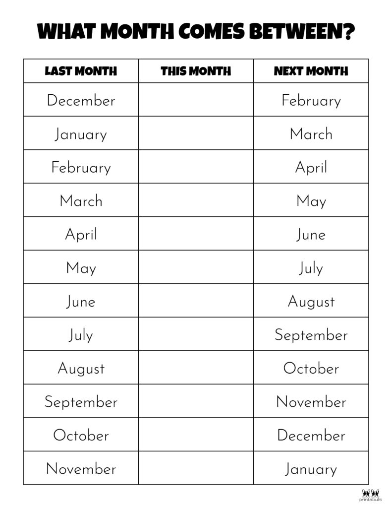Months of the Year Worksheets &  Printables | Printabulls