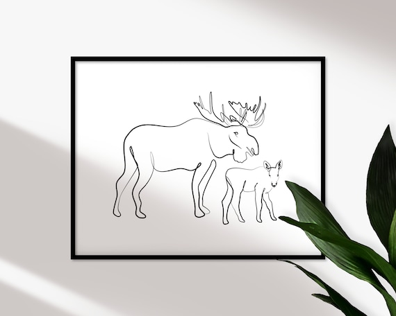 PRINTABLE Moose Line Drawing, Minimalist Line Art, Moose Single ...