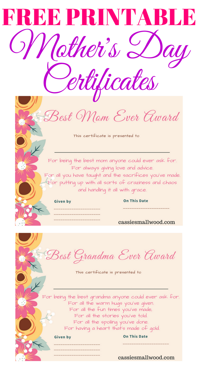 Free Mothers Day Printable Certificate Awards For Mom And Grandma ...