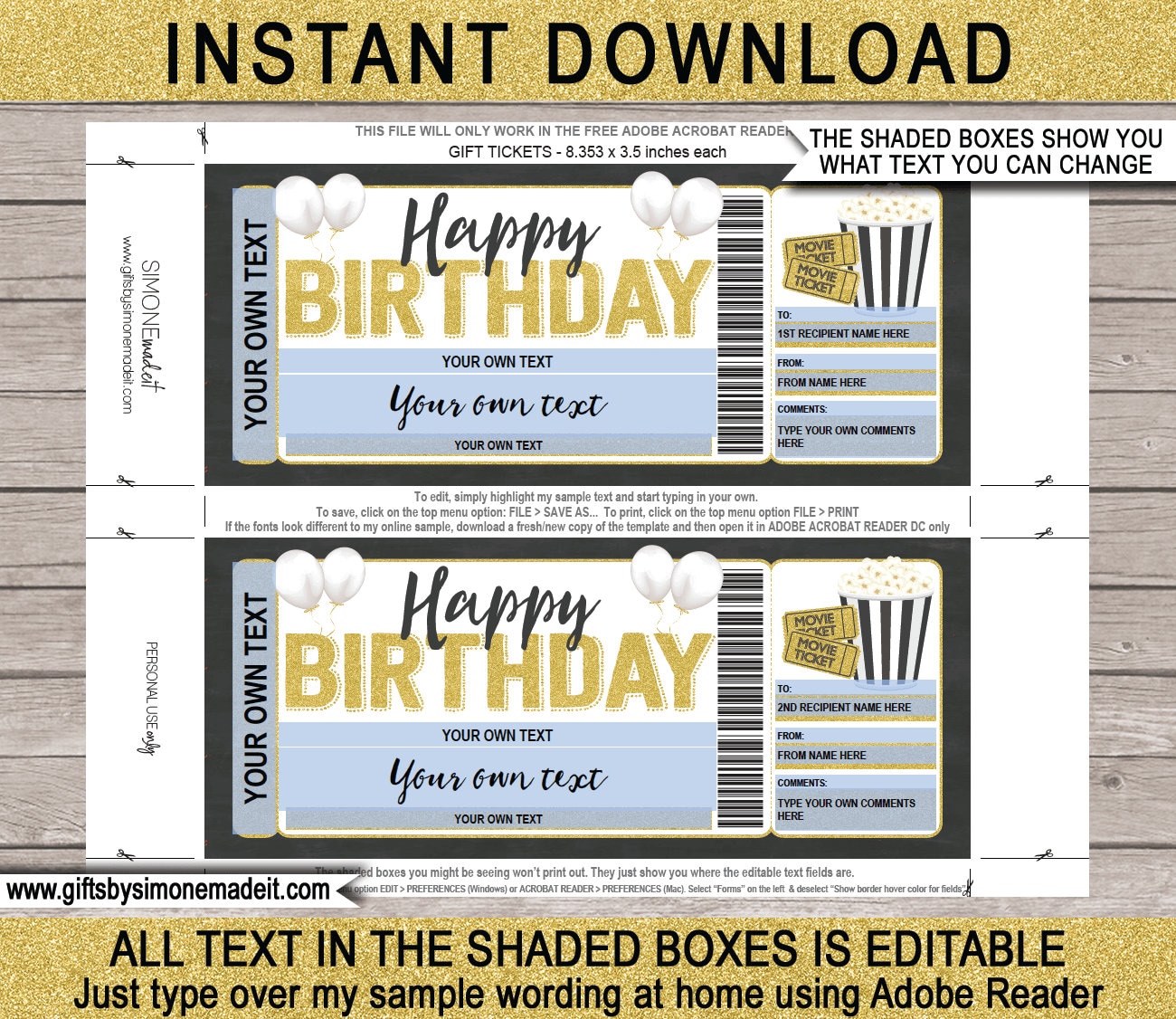 Movie Ticket Template Gift Certificate Voucher Birthday Movie ...