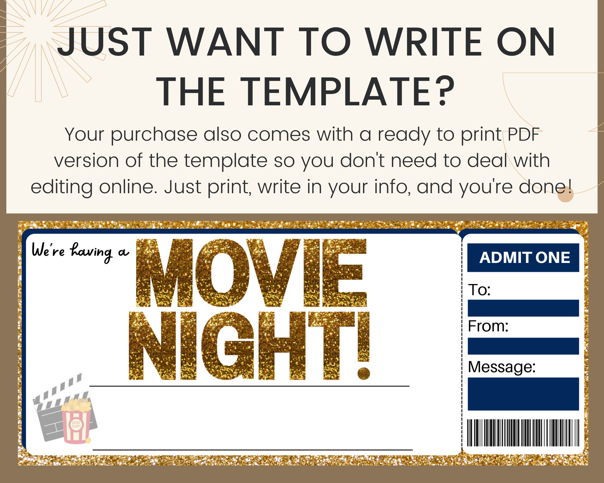 Movie Night Gift Certificate Template - Printed Smile Shop