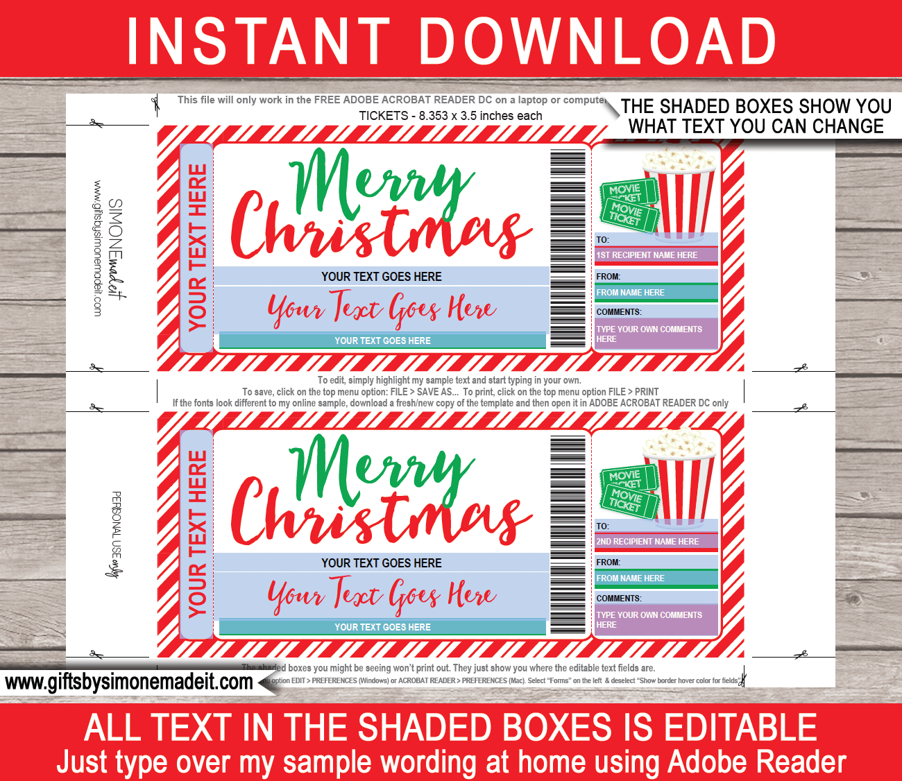 Christmas Movie Ticket Gift Template | Family Movie Night Gift Voucher
