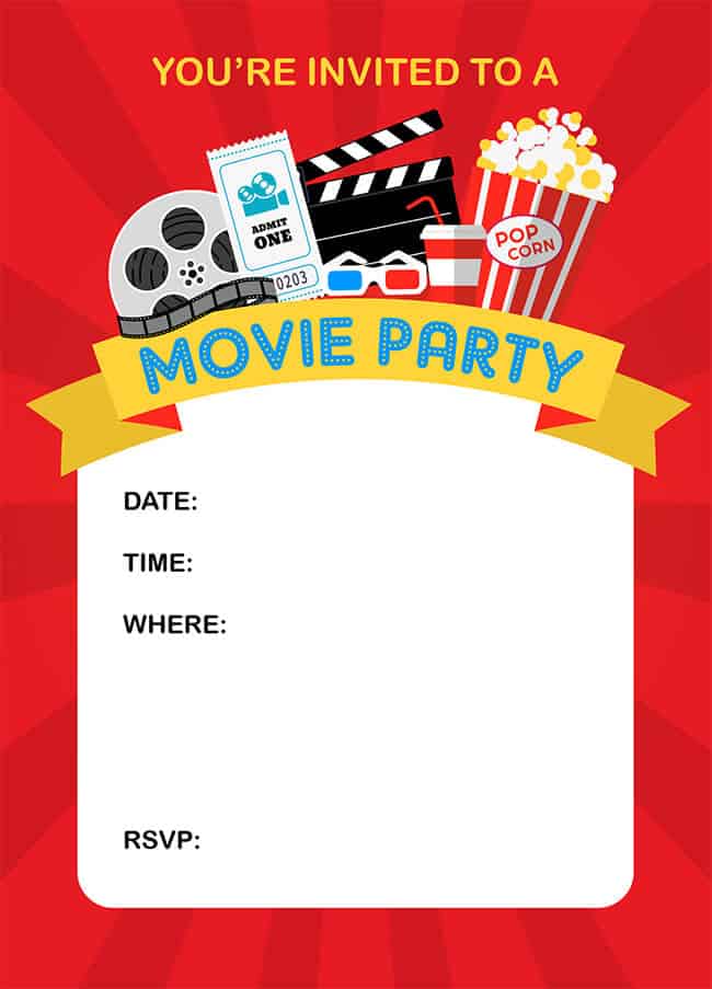 Movie Night Invitation Printables PINK, Movie Ticket Stub Invite ...