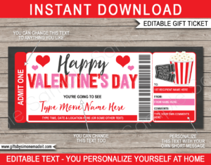 printable movie ticket gift tags