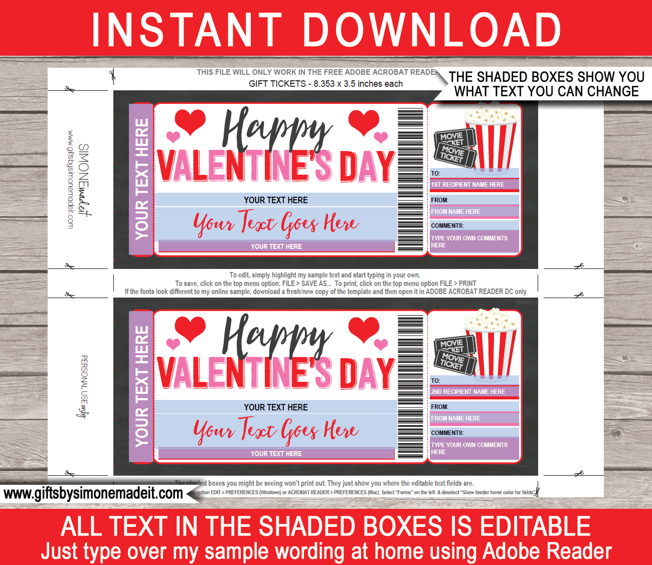 printable movie ticket gift tags