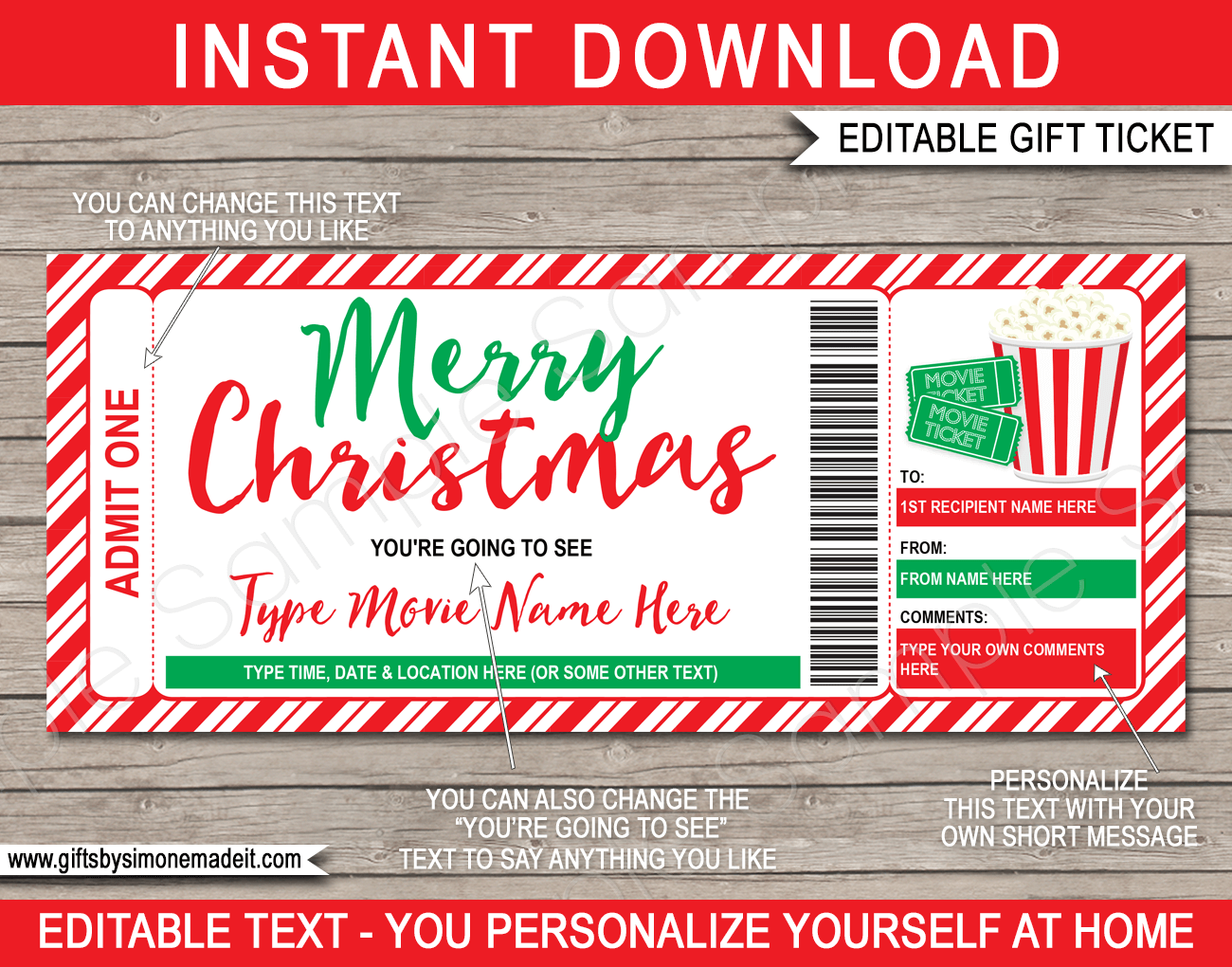 printable movie ticket gift tags