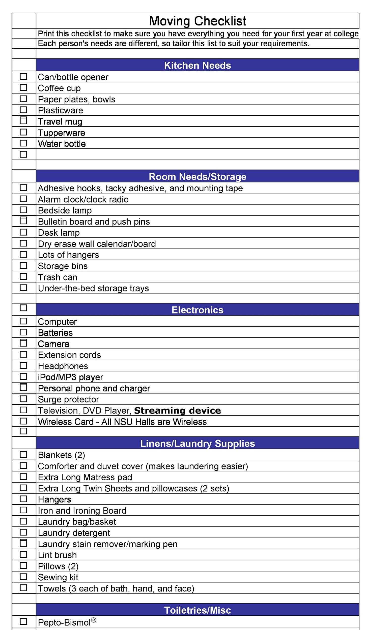 printable moving checklist apartment