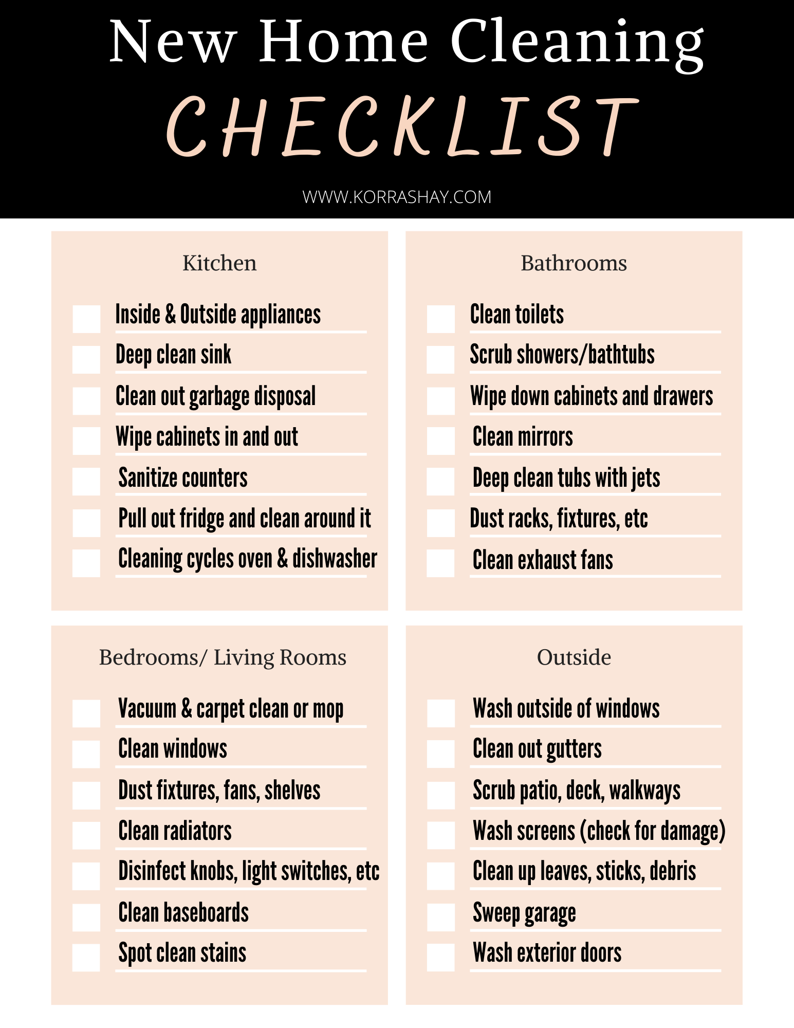 New Home Move In Cleaning Checklist: Free Printable - KorraShay.com