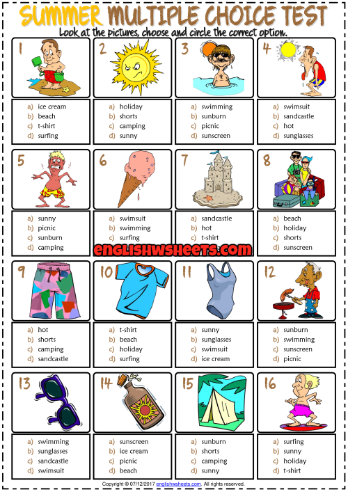 printable multiple choice worksheet