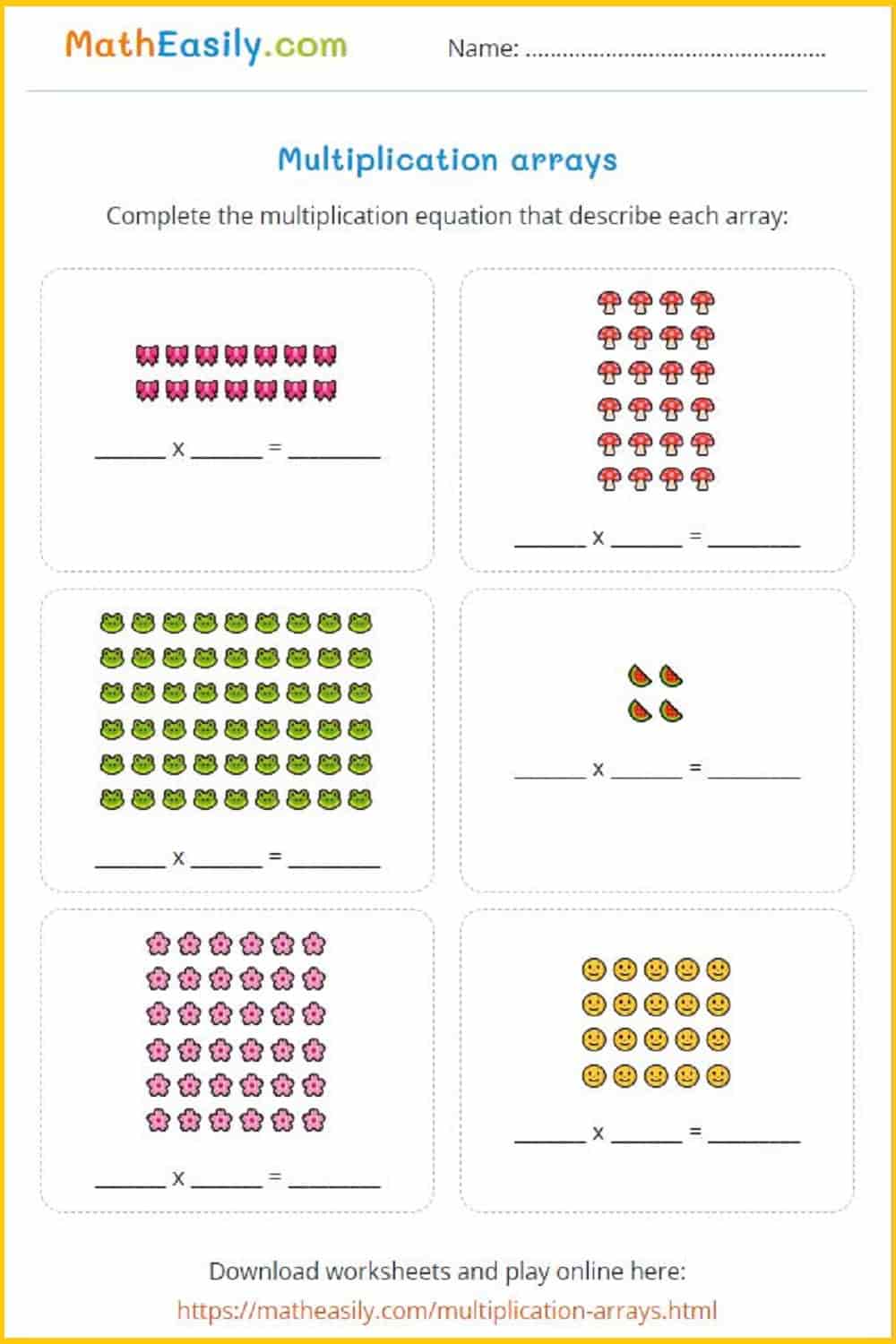Multiplication Arrays Games ONLINE + Worksheets - Worksheets Library