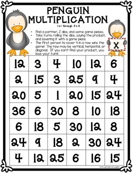 FREE Penguin Multiplication Dice Game by Light Bulbs and Laughter