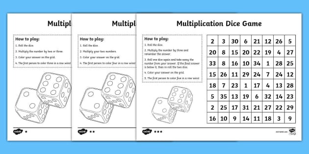 Multiplication Dice Bingo Game for Elementary Students - Twinkl