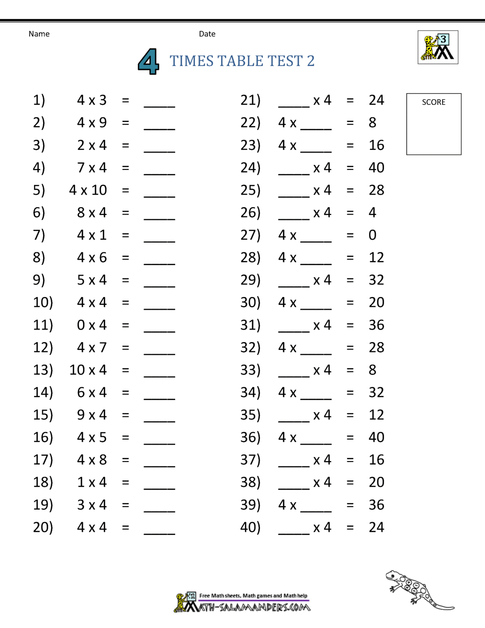 printable multiplication quiz