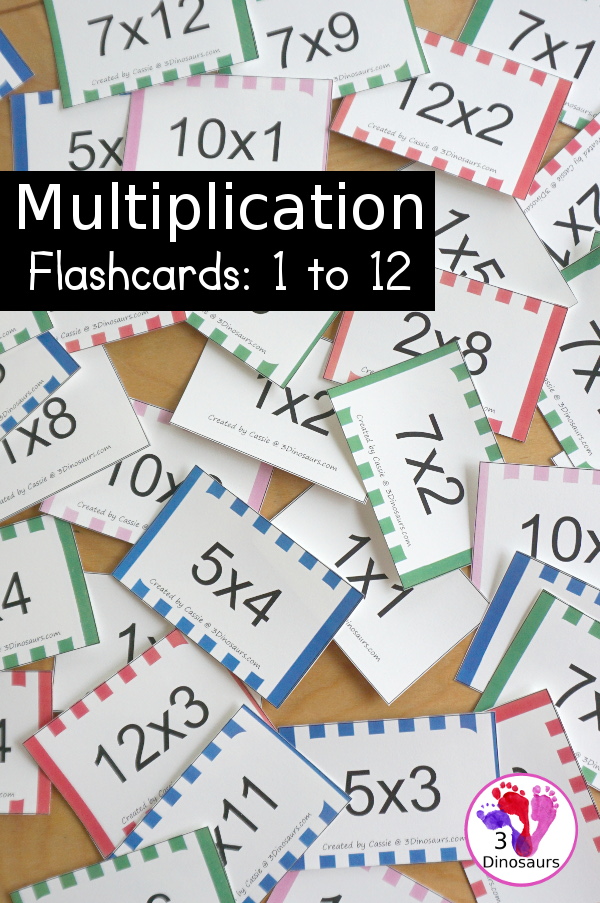 Free Printable Multiplication Flashcards - 3 Dinosaurs