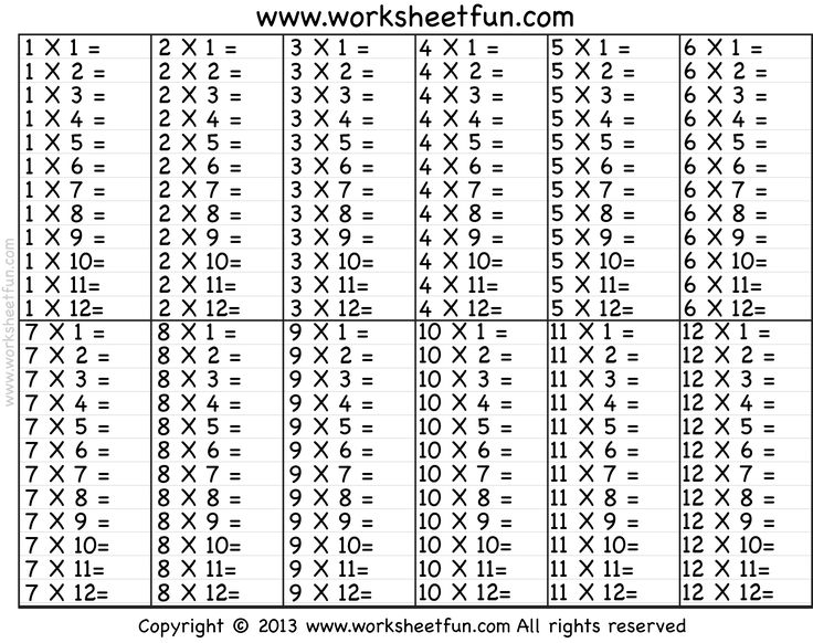 Times Table - 2-12 Worksheets - 1, 2, 3, 4, 5, 6, 7, 8, 9, 10, 11 ...