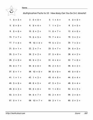 Times Tables to 10 Free Printables